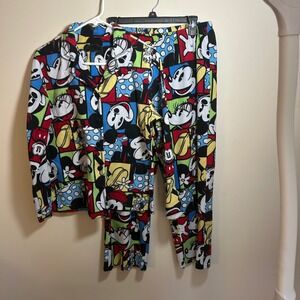 Disney Mickey Minnie Mouse‎ Fleece PJ Set Women's Sz L Cozy Winterwear Comfy